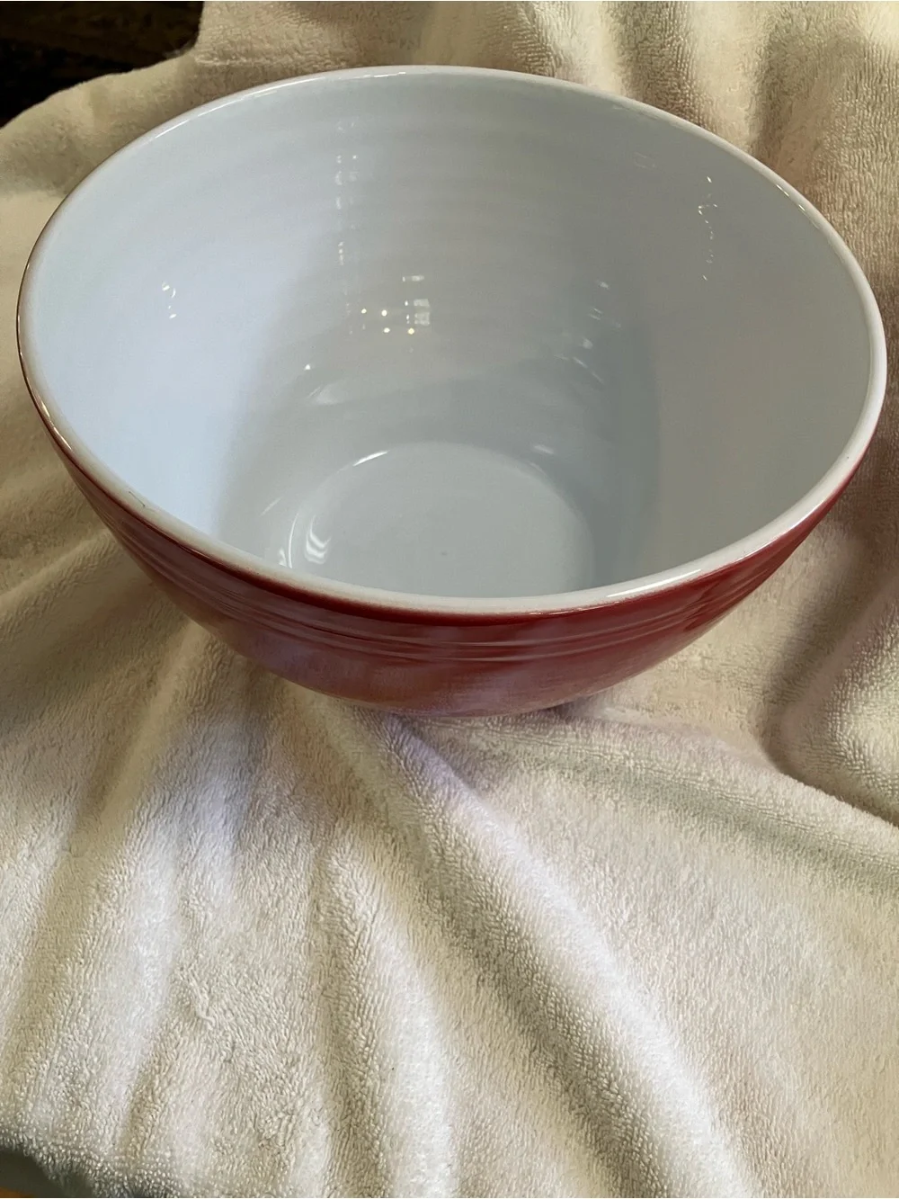 Vintage Emile Henry large red ceramic mixing bowl (model 6574), made in France